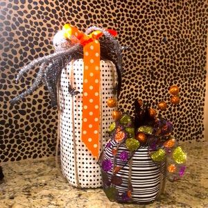 Halloween set of fabric pumpkins spiders, feathers & bows